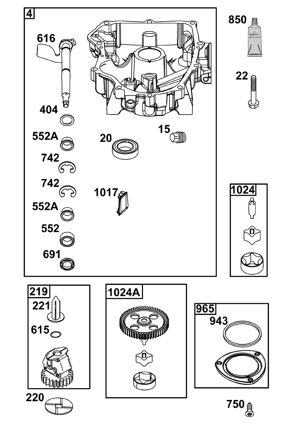 Crankcase Cover/Sump Group Diagram and Parts List for 49R977-0016-G1  Briggs and Stratton Engine